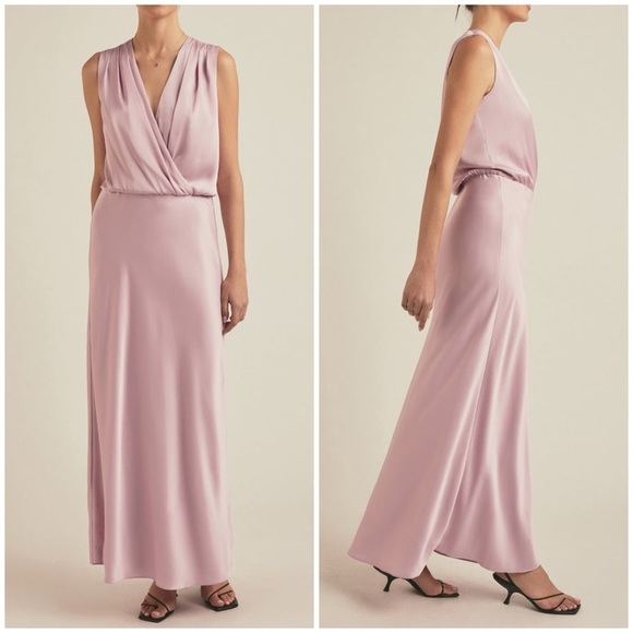 New Favorite Daughter Sleeveless Nita Dress Pastel Lavender Satin Maxi Sz M - Picture 1 of 11